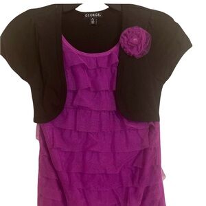 George purple ruffled short sleeve top with black attached  sweater 7/8